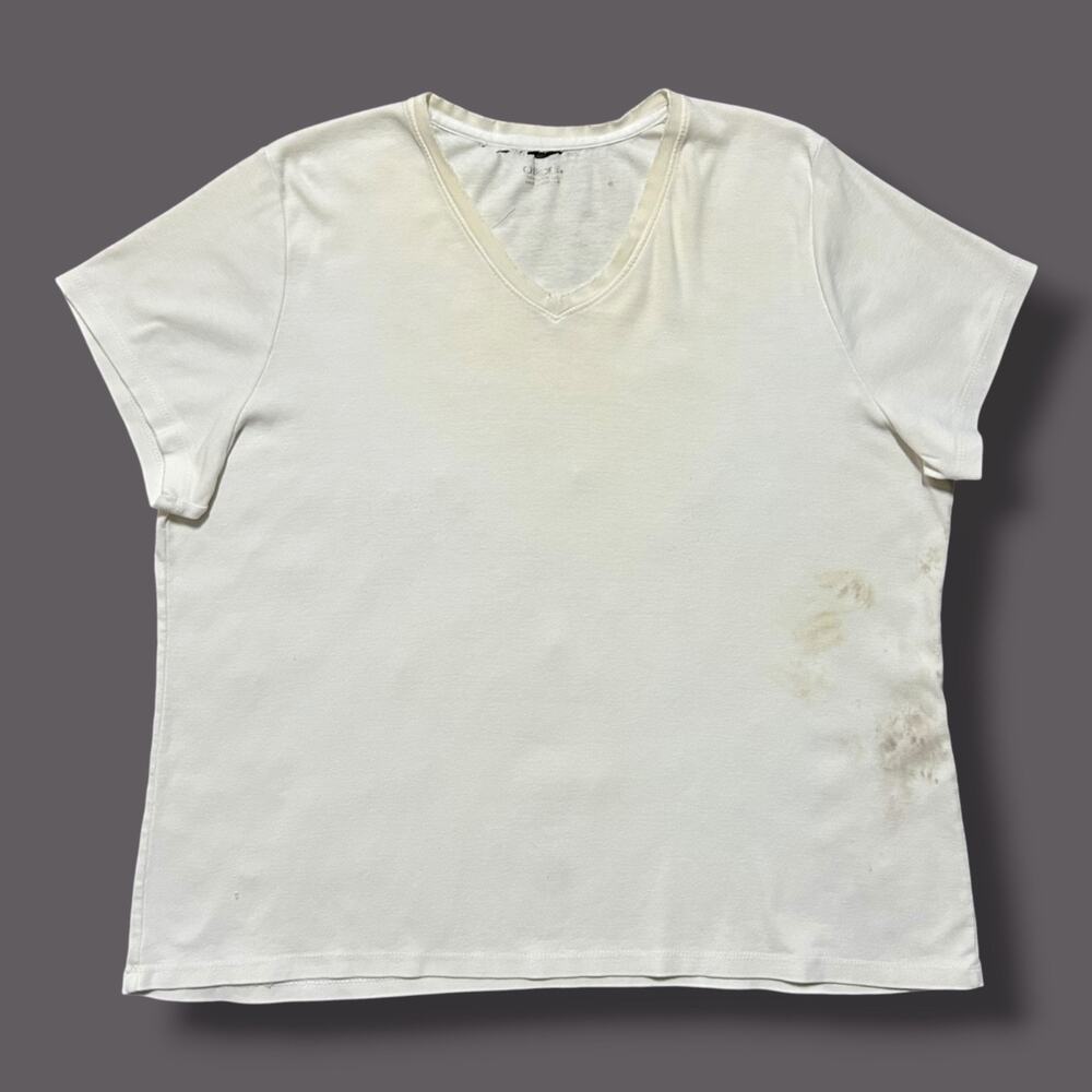 Vintage Thrashed Shirt Plain White Tee 90s y2k Vneck Short Sleeve Womens 2X